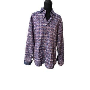 Visconti Black Button Up shirt men's medium purple blue flip cuff designer